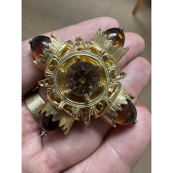 VTG Expan Amber Glass Convertible Brooch/Pendant - Picture 1 of 7